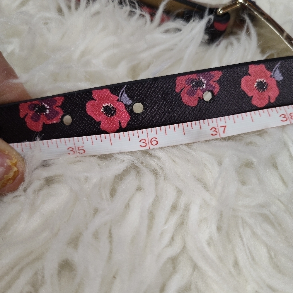 Kate Spade Lori Belt Black Red Floral Leather 37 Inch - Picture 9 of 10